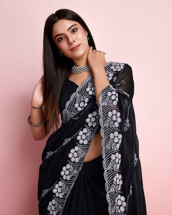 Black Sequance Embroidery Work Jimmy Choo Saree