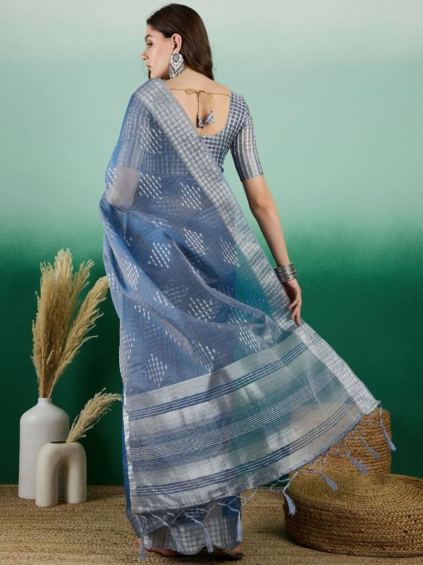 Teal Wevon Jacquard Designer Khadi Organza Saree