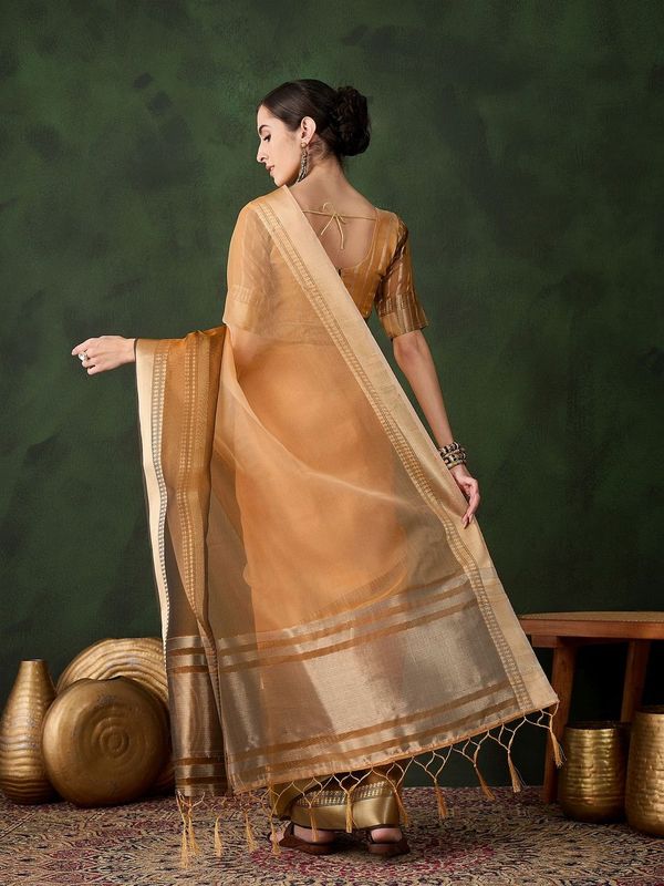 Yellow Wevon Jacquard Designer Khadi Organza Saree