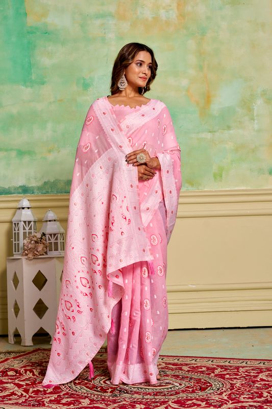 Pink Wevon Designer Cotton Saree