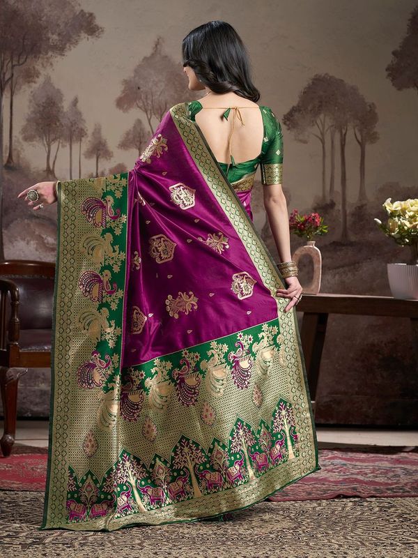Purple Wevon Rich Pallu Designer Lichi Silk Saree