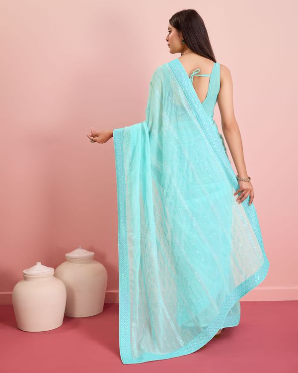 Blue Designer Sequance Embroidery Work Georgette Saree