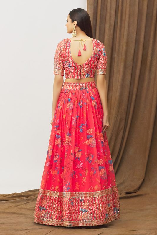 Digital Print Satin Silk Fabric Stitched Lehenga Choli With Jequared Blouse and Assami Silk Thread Work Dupatta For Women and Girls In Festive Party And Traditional Wear