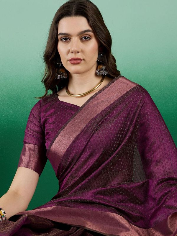 Wine Wevon Designer Khadi Organza Saree