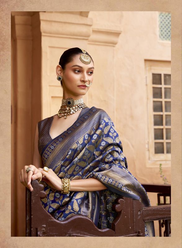 Blue Wevon Brocade Designer Viscose Silk Saree