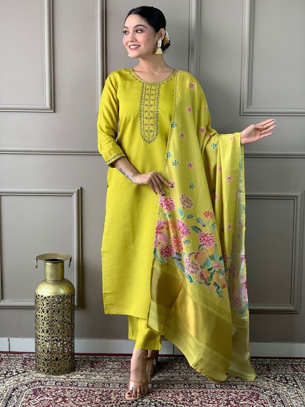 Mustard Chanderi Cotton Straight Kurta