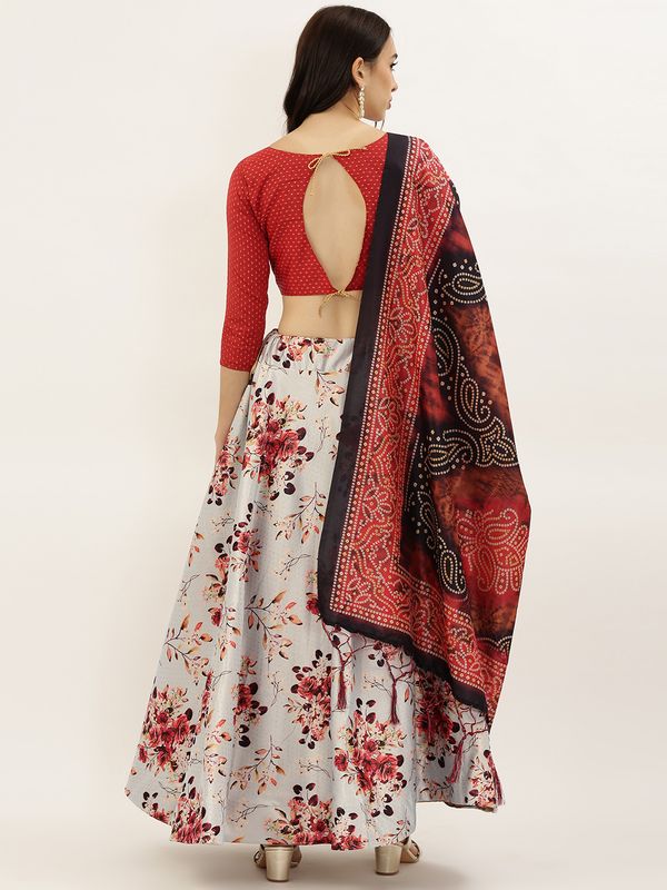 Digital Print Satin Silk Fabric Stitched Lehenga Choli With Jequared Blouse and Assami Silk Thread Work Dupatta For Women and Girls In Festive Party And Traditional Wear