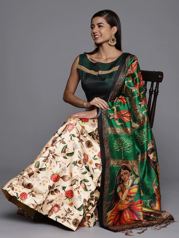 Digital Print Satin Silk Fabric Stitched Lehenga Choli With Jequared Blouse and Assami Silk Thread Work Dupatta For Women and Girls In Festive Party And Traditional Wear