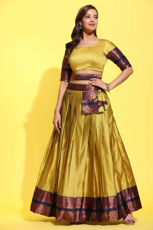 Yellow Lichi Silk Jacquard Work Lehenga