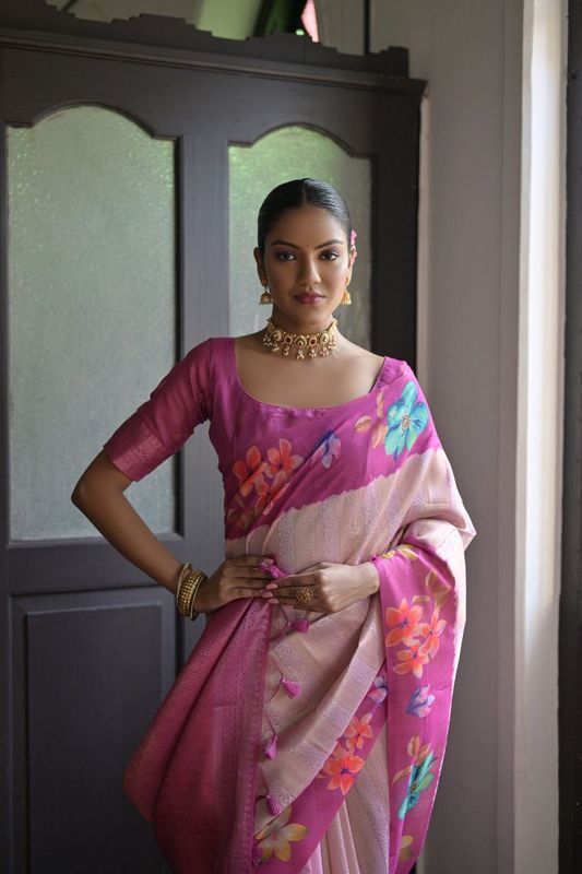 Beautiful Purple Color Soft Silk Classy Rich Woven Printed Saree