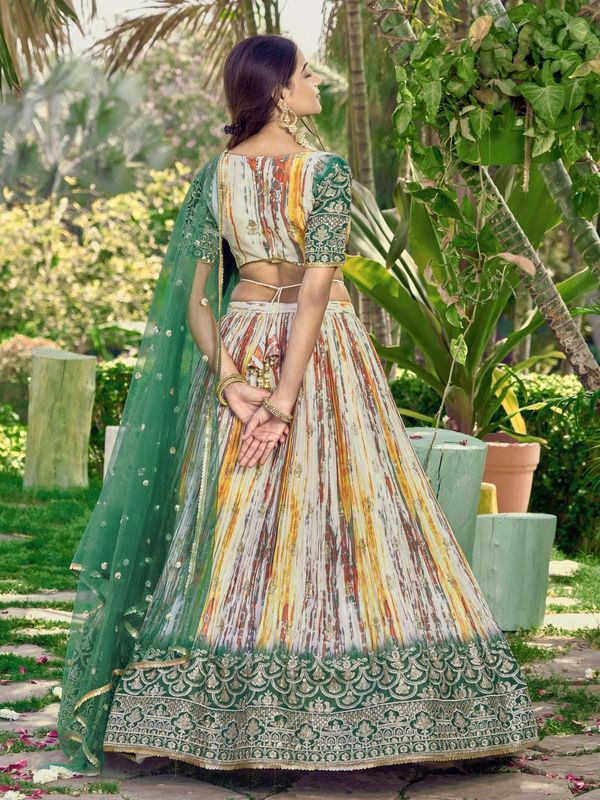 Green Women's Chinon Embroidery Lehenga Choli