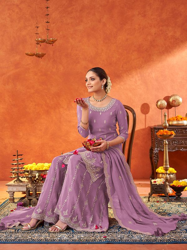 Lavender Poly chiffon Kurtas