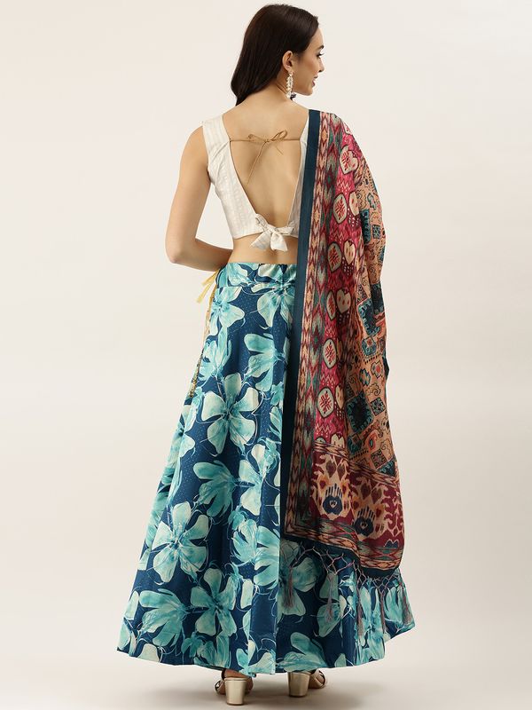 Digital Print Satin Silk Fabric Stitched Lehenga Choli With Jequared Blouse and Assami Silk Thread Work Dupatta For Women and Girls In Festive Party And Traditional Wear