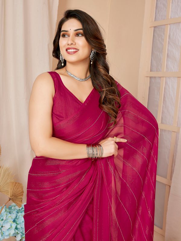 Pink Wevon Designer & Swarovski Work Georgette Saree