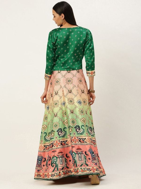 Ethnic Motifs Digital Print Shiney Satin Croptop Lehenga Choli With Blouse For Women and Girls
