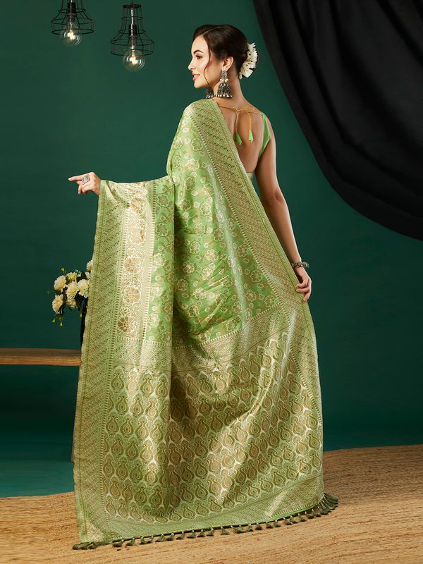 Green Wevon Jacquard Designer Linen Saree