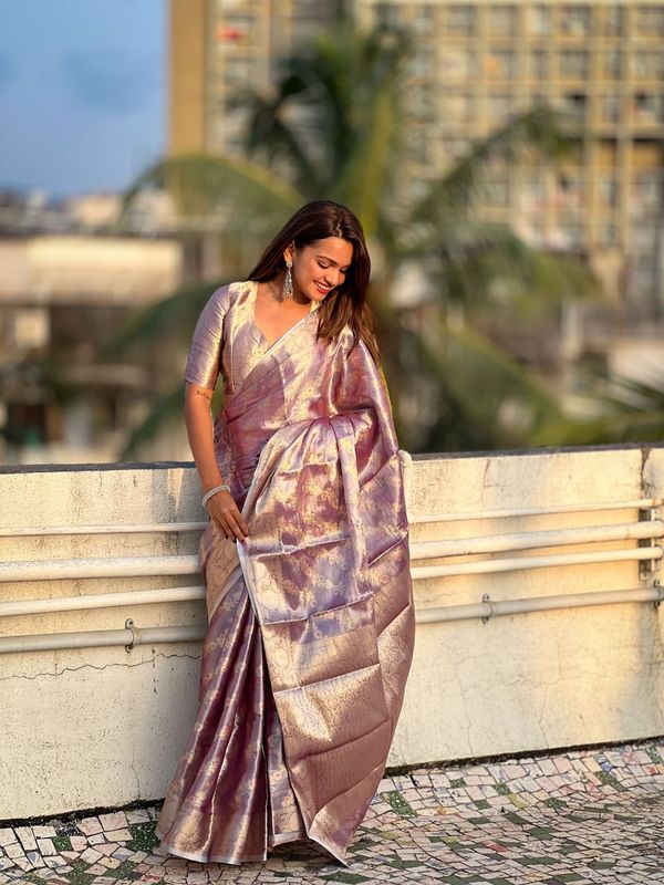 Purple Weaving Jari Meenakari Designer Tissue Silk Saree