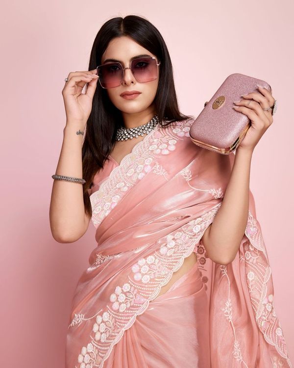 Peach Sequance Embroidery Work Jimmy Choo Saree