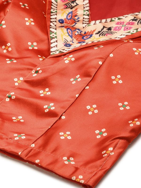 Ethnic Motifs Digital Print Shiney Satin Croptop Lehenga Choli With Blouse For Women and Girls