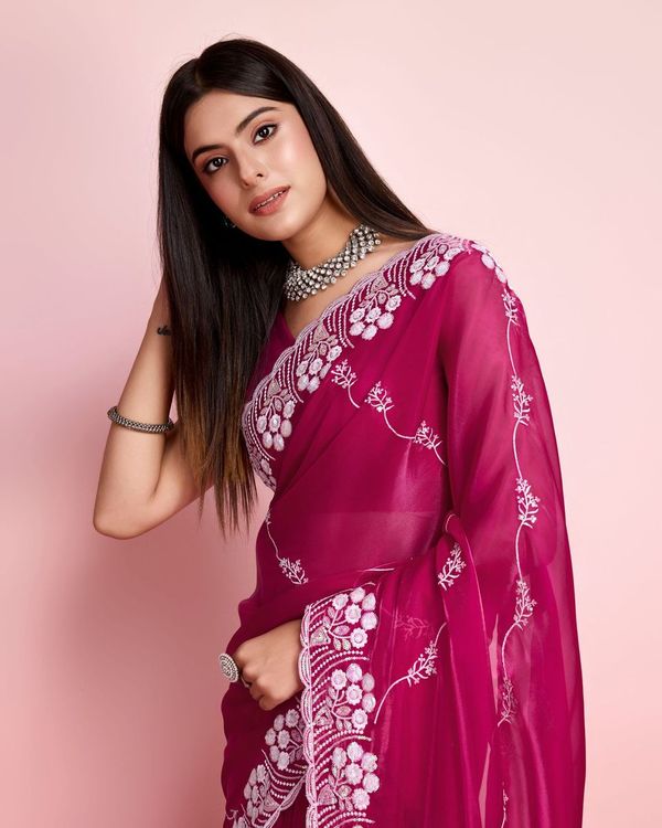 Pink Sequance Embroidery Work Jimmy Choo Saree
