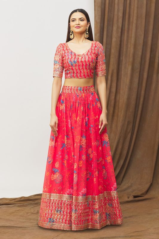 Digital Print Satin Silk Fabric Stitched Lehenga Choli With Jequared Blouse and Assami Silk Thread Work Dupatta For Women and Girls In Festive Party And Traditional Wear