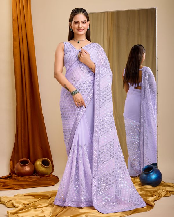 Voilet Designer Sequance Embroidery Work Georgette Saree