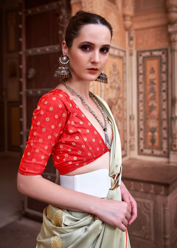 Grey Weaving jari Designer Satin Silk Saree
