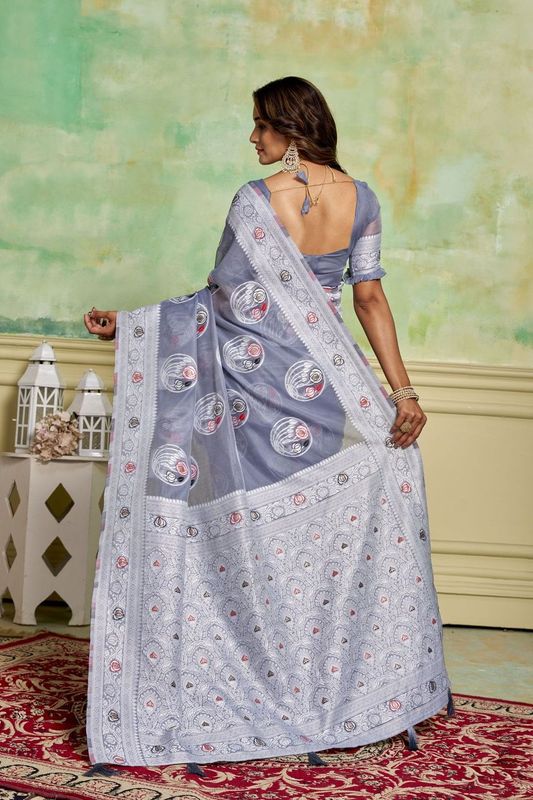 Grey Wevon Designer Cotton Saree
