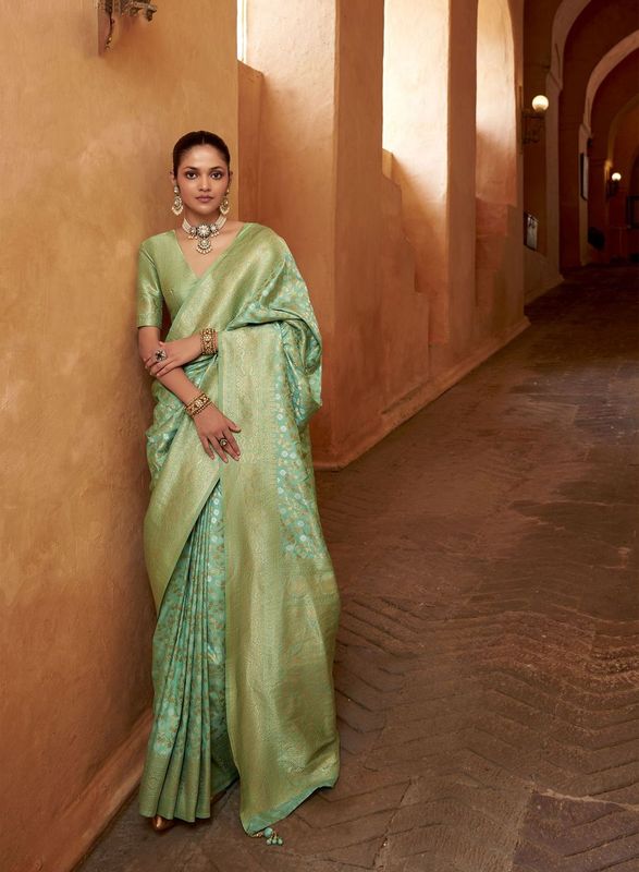 Sea Green Weaving Jacquard Jari Designer Banarasi Silk Saree