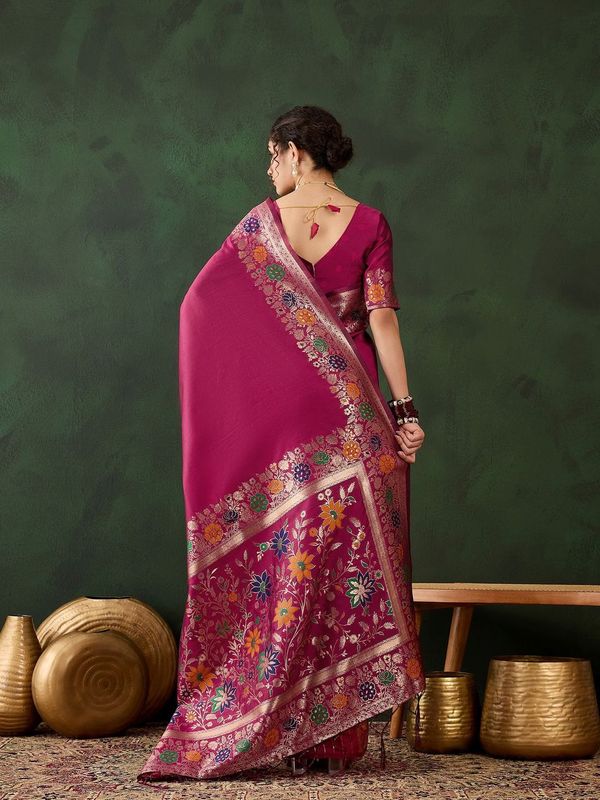 Pink Silk Wevon Jacquard Designer Traditional Rich Saree