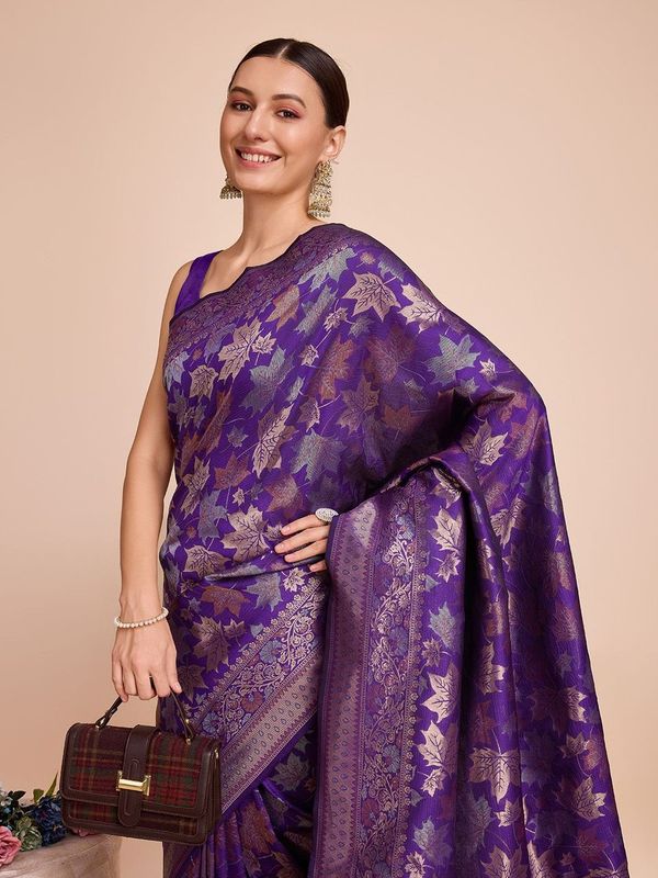 Lavender Weaving Copper Jari Designer Handloom Silk Saree