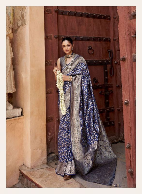 Blue Weaving Jacquard Jari Designer Banarasi Silk Saree