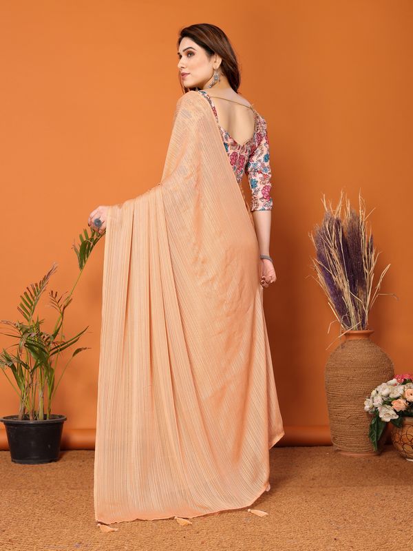Orange Solid & Digital Printed Blouse Polyester Zari Saree