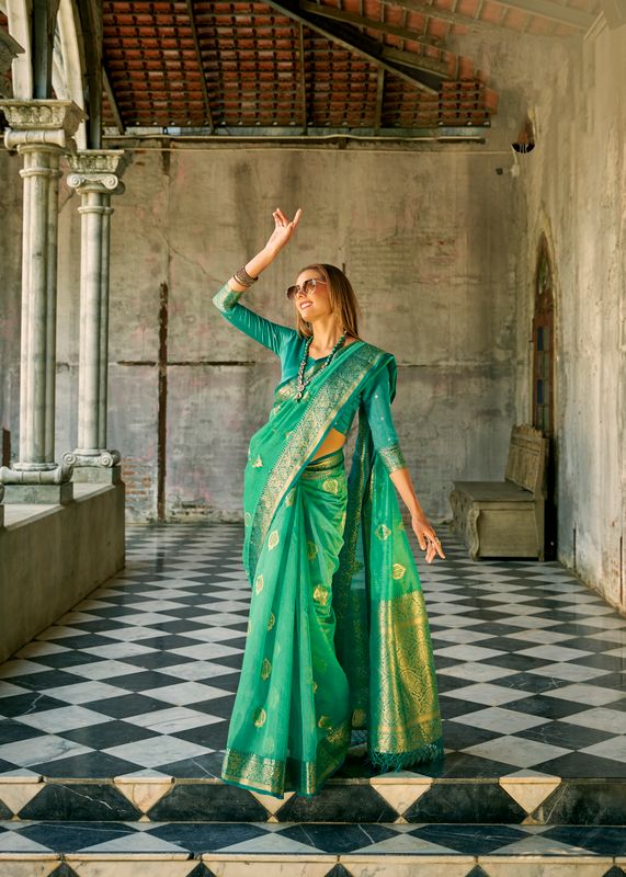 Mint Green Weaving Designer Tissue Silk Saree