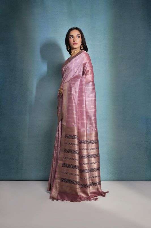 Wine Weaving Ikkat Designer Tusser Silk Saree