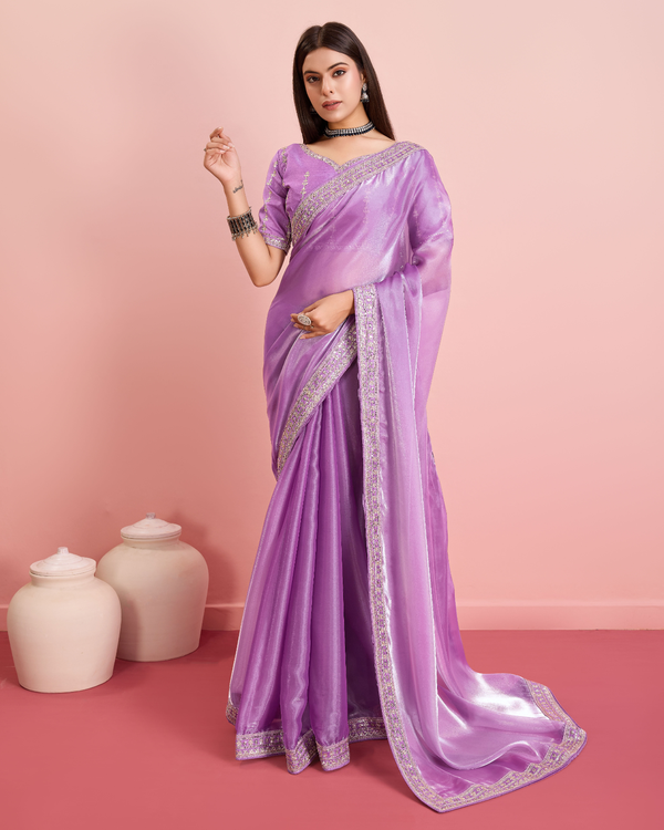 Purple Embroidery Work Lace Blouse Jimmy Choo Saree