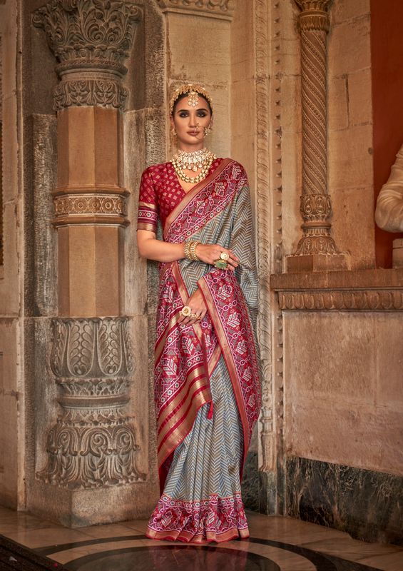 Grey Weaving Designer & Printed Silk Saree