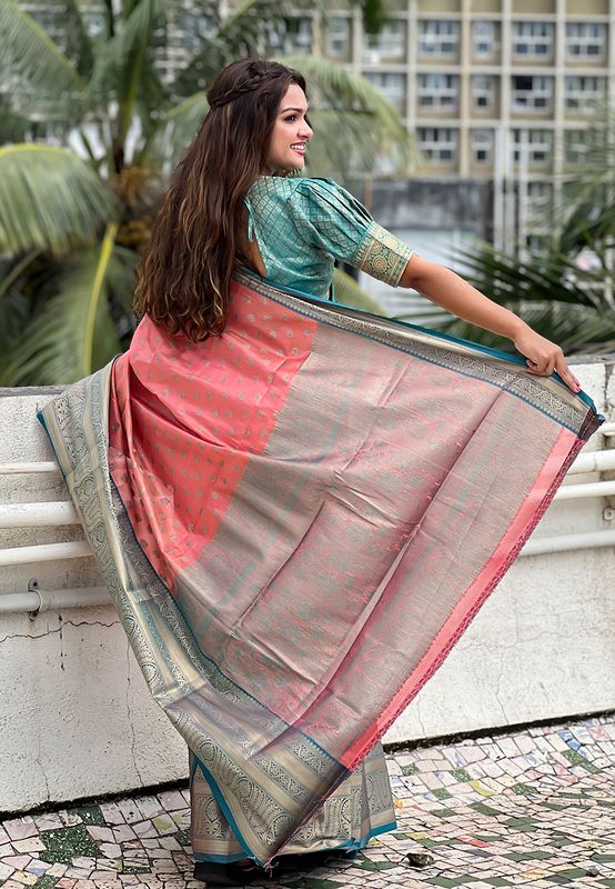 Rust Wevon Jari Designer Tissue Silk Saree