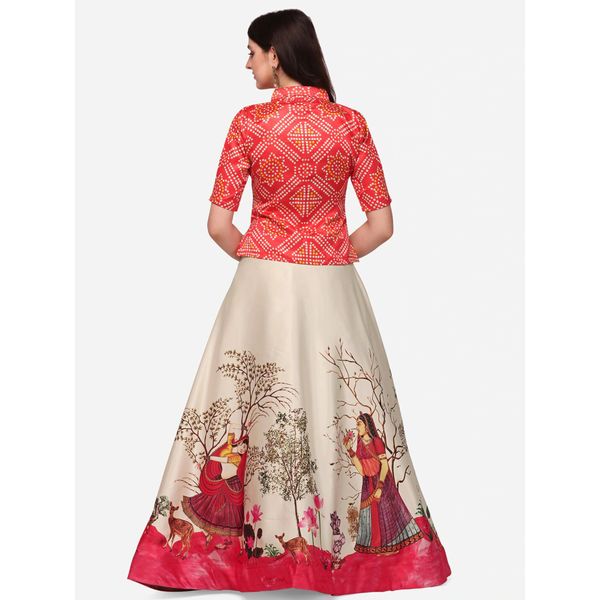 Digital Print Satin Silk Fabric Stitched Lehenga Choli With Jequared Blouse and Assami Silk Thread Work Dupatta For Women and Girls In Festive Party And Traditional Wear