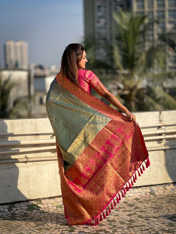 Blue Heavy Wevon Jari Designer Tissue Silk Saree