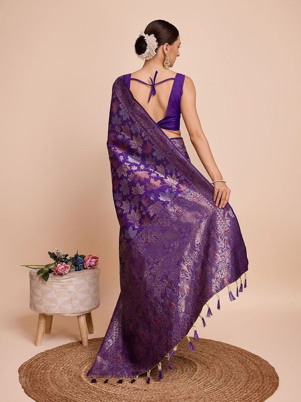 Lavender Weaving Copper Jari Designer Handloom Silk Saree
