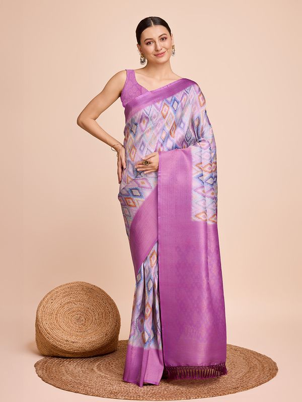 Purple Weaving Jari Designer & Printed Kanjivaram Silk Saree