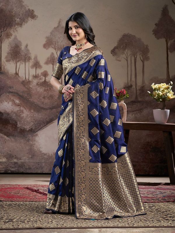 Nevy Blue Wevon Rich Pallu Designer Lichi Silk Saree