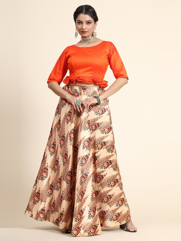 Digital Print Satin Silk Fabric Stitched Lehenga Choli With Jequared Blouse and Assami Silk Thread Work Dupatta For Women and Girls In Festive Party And Traditional Wear