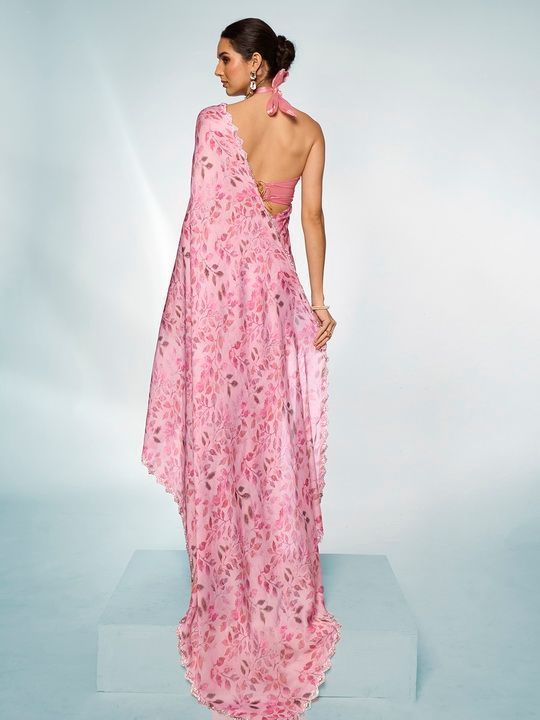 Pink Designer Printed Satin Georgette Saree