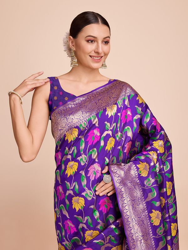 Lavender Weaving Meenakari Designer Paithani Silk Saree
