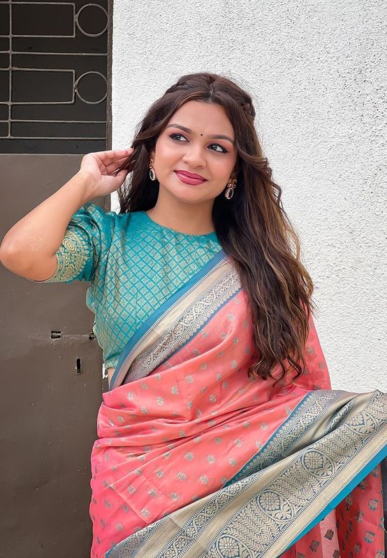 Rust Wevon Jari Designer Tissue Silk Saree