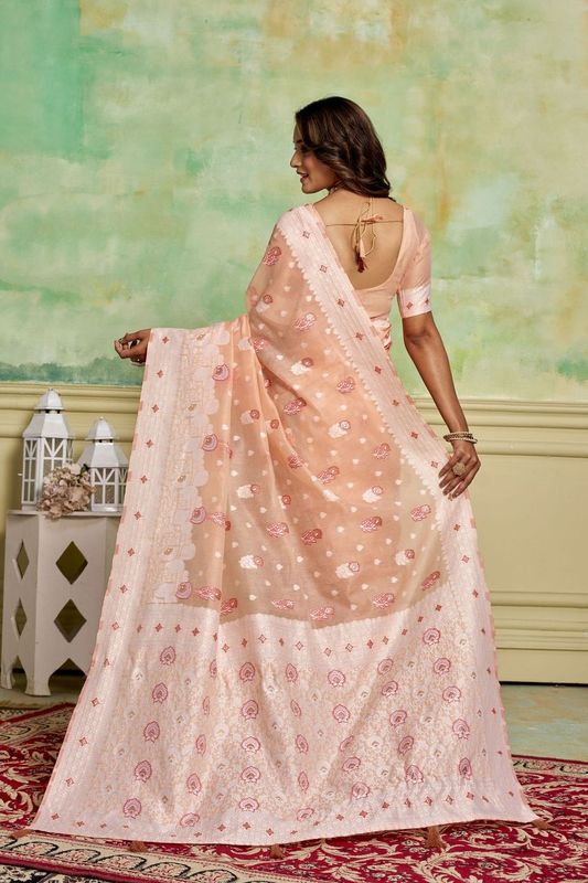 Peach Wevon Designer Cotton Saree