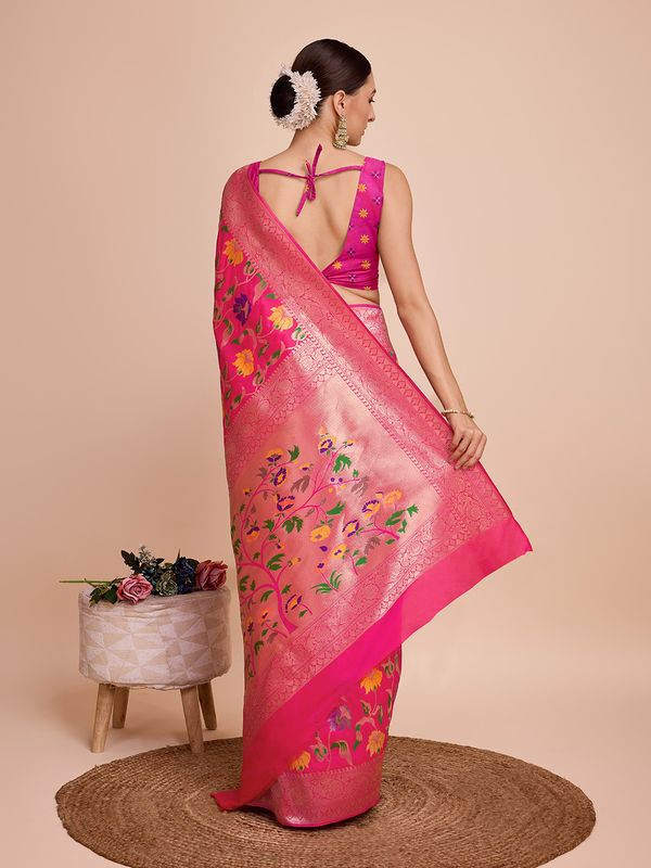 Pink Weaving Meenakari Designer Paithani Silk Saree