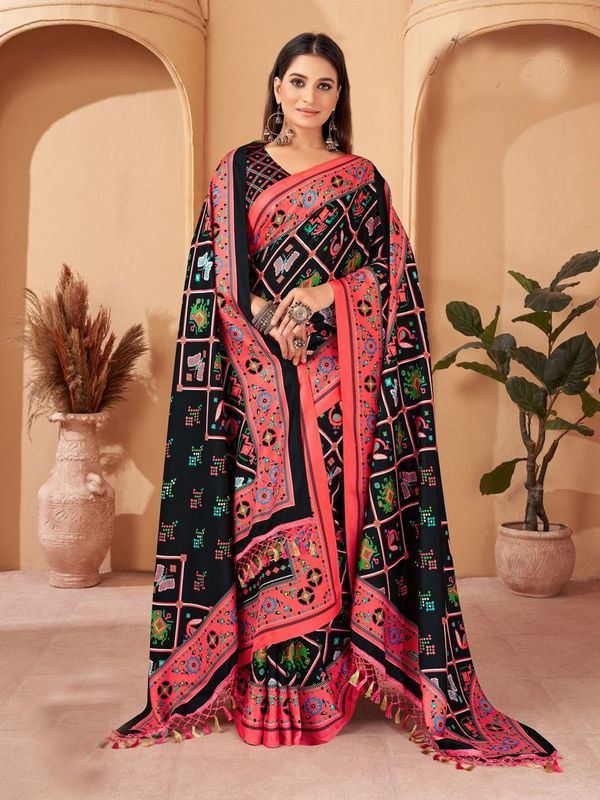 Black Designer Digital Printed Pashmina Saree